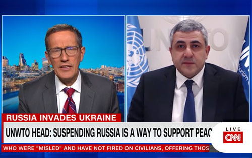  UN World Tourism Organization Secretary General Zurab Pololikashvili speaks about why the organization is considering suspending Russia from its membership.
